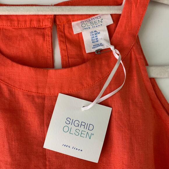 SIGRED OLSEN Dress Medium Linen Halter Peek A Boo Back Side Slits High Low Hem - Picture 12 of 14